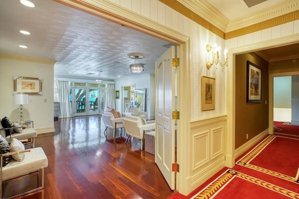 Dining room, Interior, Recessed Lighting, Wood Texture Flooring