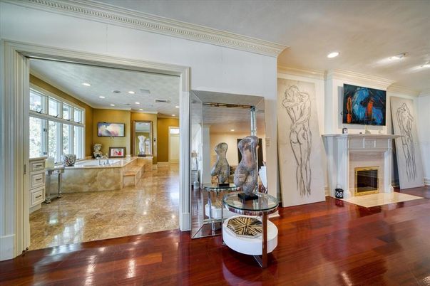 Fireplace, Interior, Recessed Lighting, Wood Texture Flooring