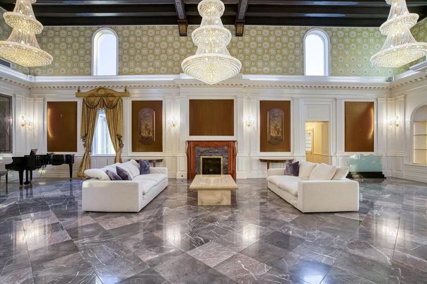 Chandelier, Fireplace, Interior, Living room, Marble, Piano