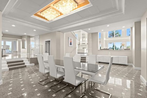 Chandelier, Dining room, Interior, Recessed Lighting