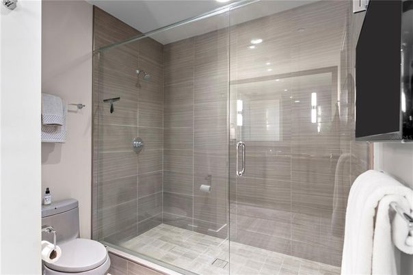 Bathroom, Glass Shower, Interior, Recessed Lighting