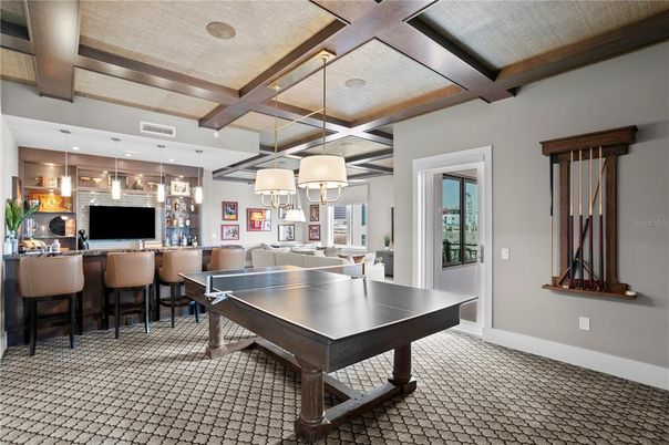 Billiard Table, Game Room, Interior, Pendant Lights, Recessed Lighting