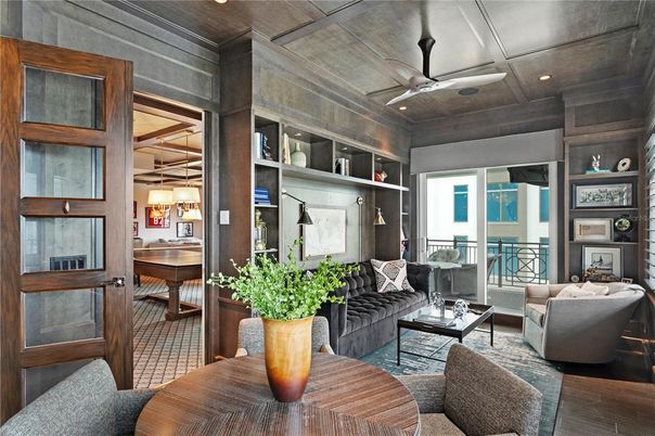 Interior, Living room, Pendant Lights, Recessed Lighting, Wooden Ceilings, Wood Texture Flooring
