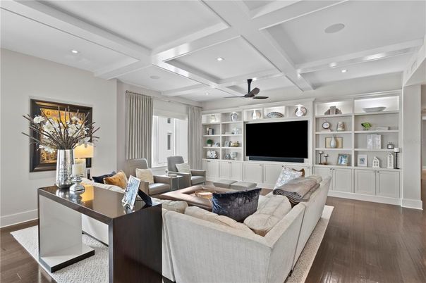 Interior, Living room, Recessed Lighting, Wood Texture Flooring