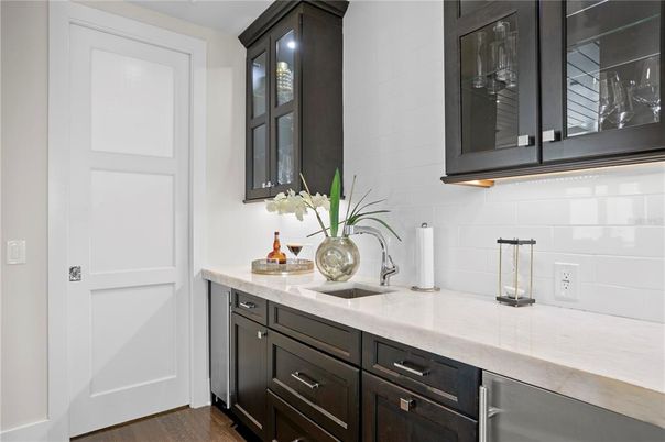 Interior, Kitchen, Tile Countertops, Wood Texture Flooring