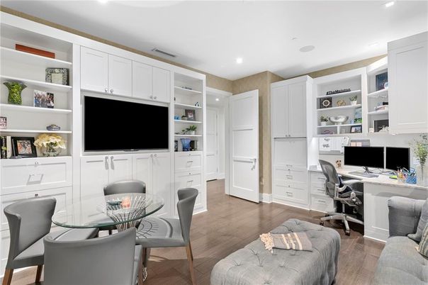 Home Office, Interior, Recessed Lighting, Wood Texture Flooring