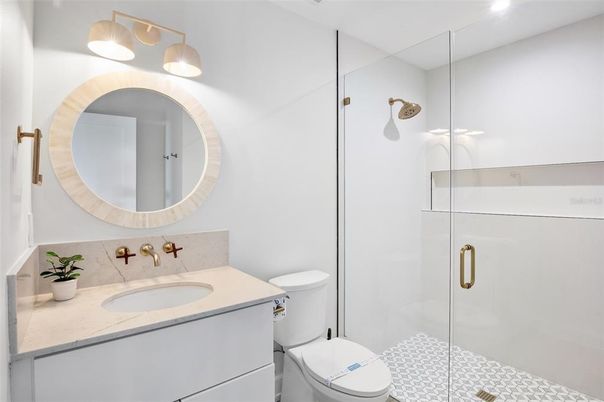 Bathroom, Glass Shower, Interior, Recessed Lighting