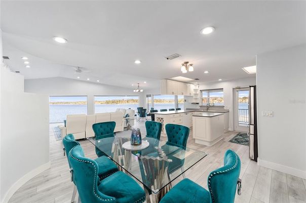 Dining room, Interior, Kitchen, Living room, Pendant Lights, Recessed Lighting, Wood Texture Flooring