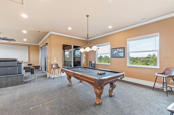 Billiard Table, Game Room, Interior, Pendant Lights, Recessed Lighting