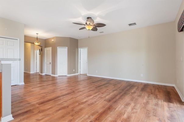 Empty room, Interior, Pendant Lights, Wood Texture Flooring