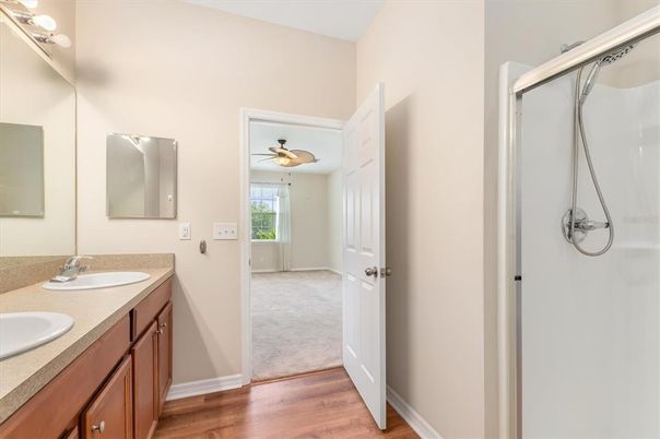 Bathroom, Dual Sink Vanities, Interior, Wood Texture Flooring