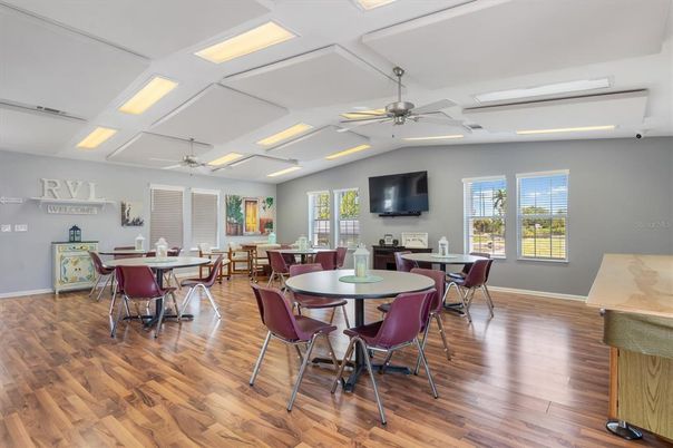 Dining room, Interior, Recessed Lighting, Wood Texture Flooring