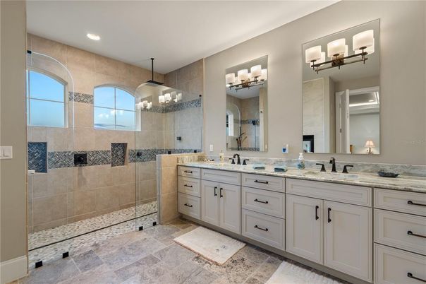 Bathroom, Dual Sink Vanities, Glass Shower, Interior, Recessed Lighting