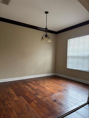 Empty room, Interior, Pendant Lights, Wood Texture Flooring