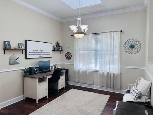Home Office, Interior, Pendant Lights, Wood Texture Flooring