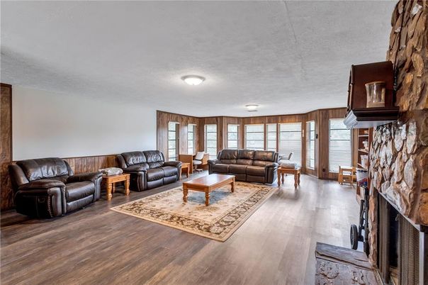 Fireplace, Interior, Living room, Wood Texture Flooring, Wooden Walls