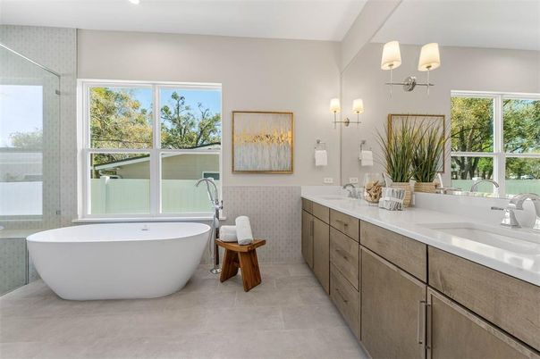 Bathroom, Dual Sink Vanities, Free Standing Baths, Interior, Recessed Lighting
