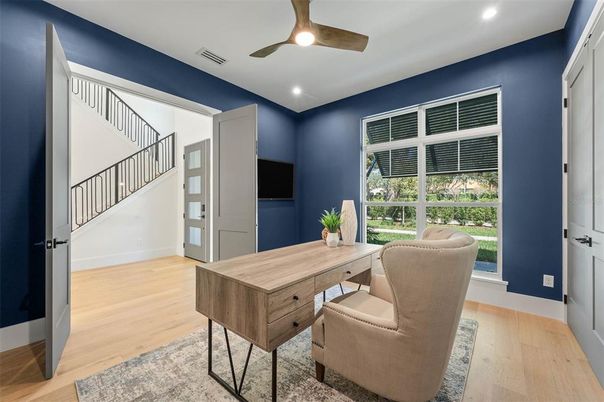 Home Office, Interior, Recessed Lighting, Wood Texture Flooring