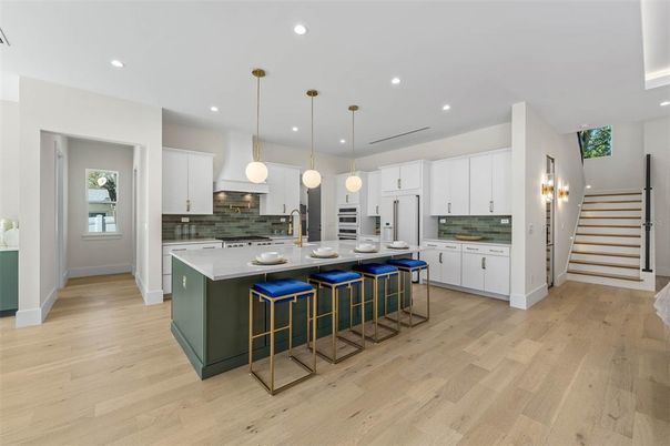 Interior, Kitchen, Pendant Lights, Recessed Lighting, Wood Texture Flooring