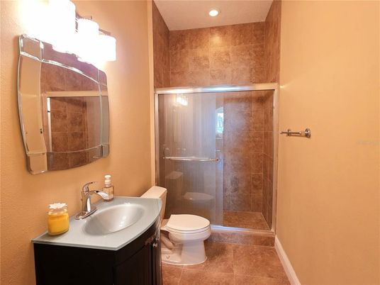 Bathroom, Glass Shower, Interior, Recessed Lighting