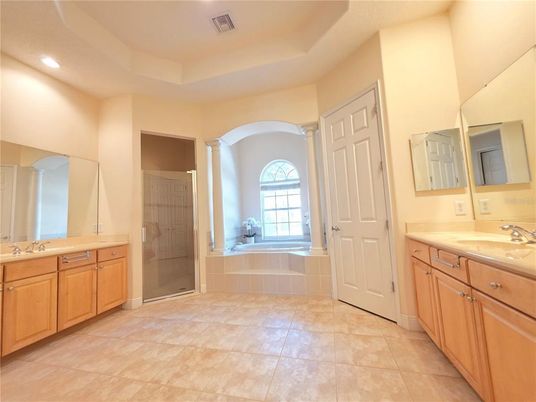 Bathroom, Dual Sink Vanities, Glass Shower, Interior, Recessed Lighting