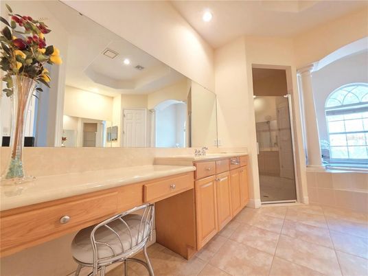 Bathroom, Dual Sink Vanities, Glass Shower, Interior, Recessed Lighting
