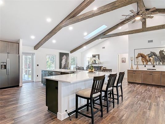 Interior, Kitchen, Recessed Lighting, Wooden Beams, Wood Texture Flooring