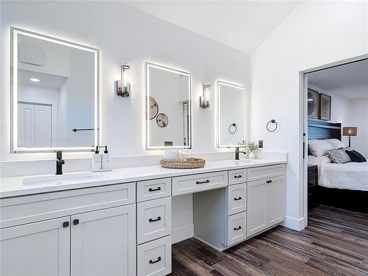 Bathroom, Bedroom, Dual Sink Vanities, Interior, Wood Texture Flooring