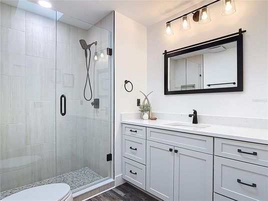 Bathroom, Glass Shower, Interior, Recessed Lighting