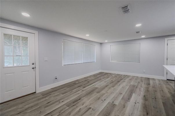 Empty room, Interior, Recessed Lighting, Wood Texture Flooring