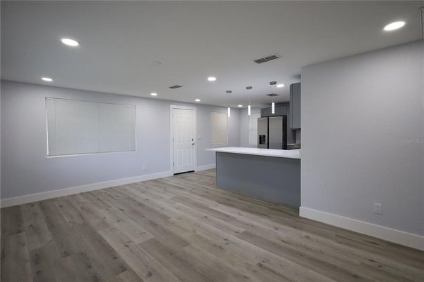Interior, Kitchen, Pendant Lights, Recessed Lighting, Wood Texture Flooring