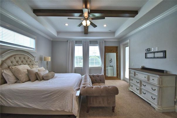Bedroom, Interior, Recessed Lighting, Wooden Beams