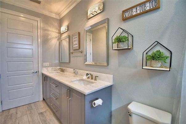 Bathroom, Dual Sink Vanities, Interior, Wood Texture Flooring