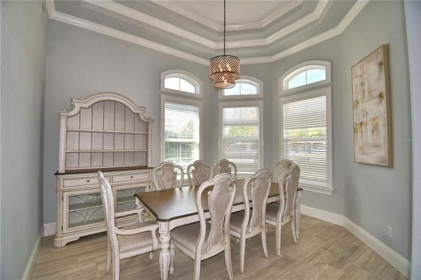 Dining room, Interior, Pendant Lights, Wood Texture Flooring