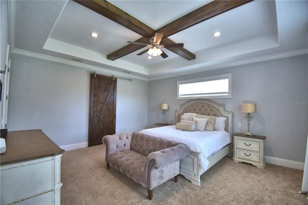 Bedroom, Interior, Recessed Lighting, Wooden Beams