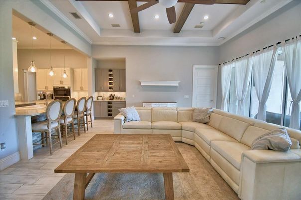 Interior, Kitchen, Living room, Pendant Lights, Recessed Lighting, Stainless Steel Appliances, Wooden Beams