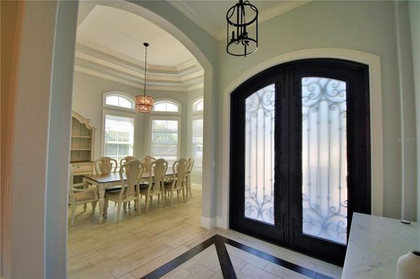Dining room, Interior, Pendant Lights, Wood Texture Flooring