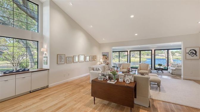 Interior, Living room, Recessed Lighting, Water, Wood Texture Flooring