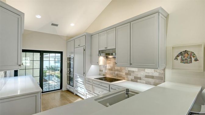Interior, Kitchen, Recessed Lighting, Wood Texture Flooring