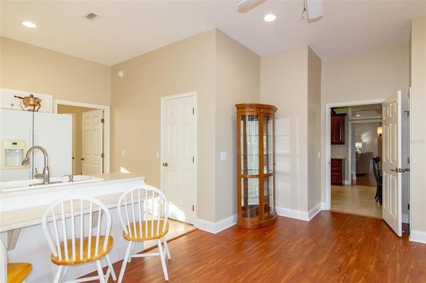 Interior, Kitchen, Recessed Lighting, Wood Texture Flooring