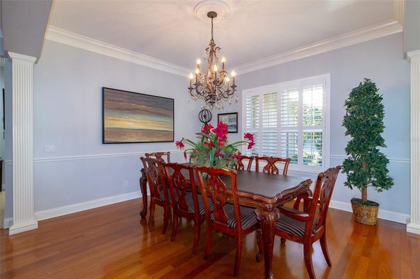 Chandelier, Dining room, Interior, Wood Texture Flooring