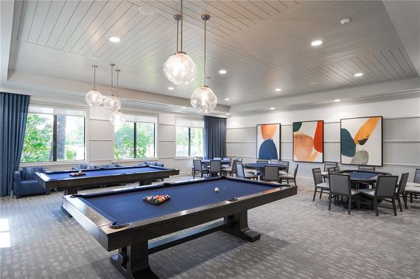 Billiard Table, Game Room, Interior, Pendant Lights, Recessed Lighting