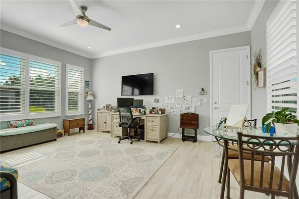 Home Office, Interior, Recessed Lighting, Wood Texture Flooring