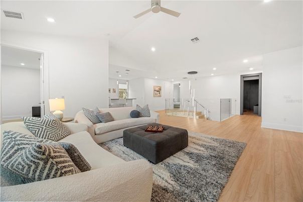 Interior, Living room, Recessed Lighting, Wood Texture Flooring