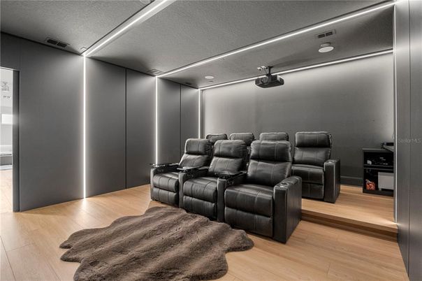 Home Theatre Room, Interior, Theatre Room, Wood Texture Flooring