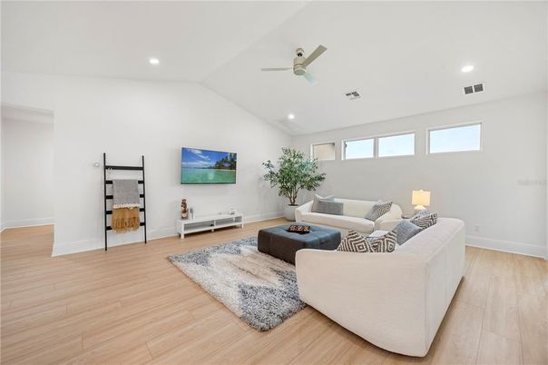 Interior, Living room, Recessed Lighting, Wood Texture Flooring