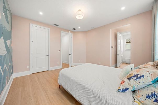Bedroom, Interior, Recessed Lighting, Wood Texture Flooring