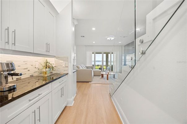 Interior, Kitchen, Living room, Recessed Lighting, Stainless Steel Appliances, Wood Texture Flooring