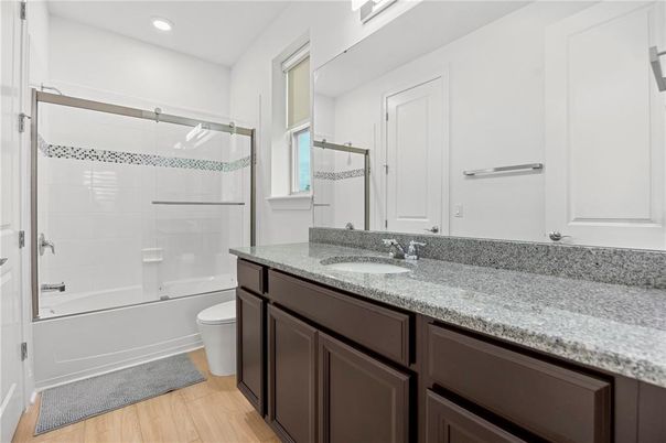 Bathroom, Glass Shower, Interior, Recessed Lighting, Wood Texture Flooring