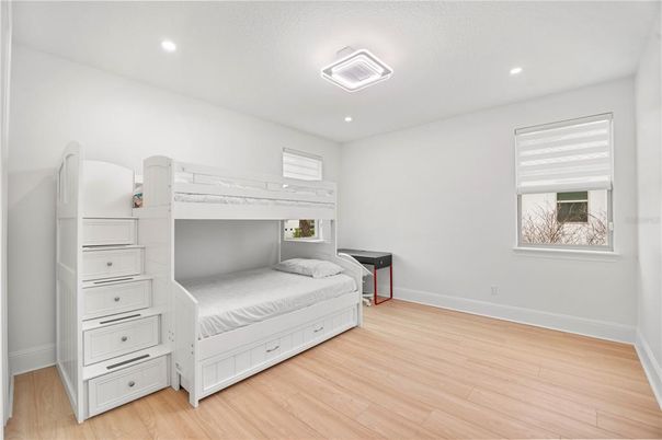 Bedroom, Interior, Recessed Lighting, Wood Texture Flooring